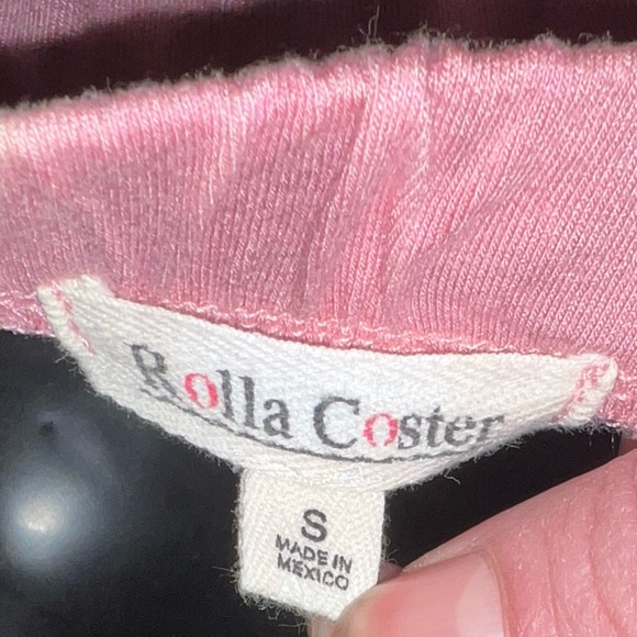 Rolla Coaster Pink & White Boho Stretchy Strapless Maxi Dress Waist Tie Size S - Picture 10 of 10